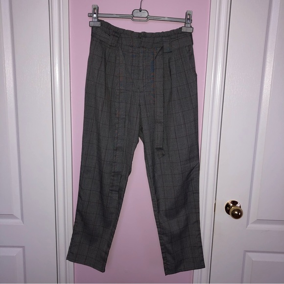 Forever 21 Pants - Forever 21 Plaid Paper Bag Waist Ankle Pants with Tie
